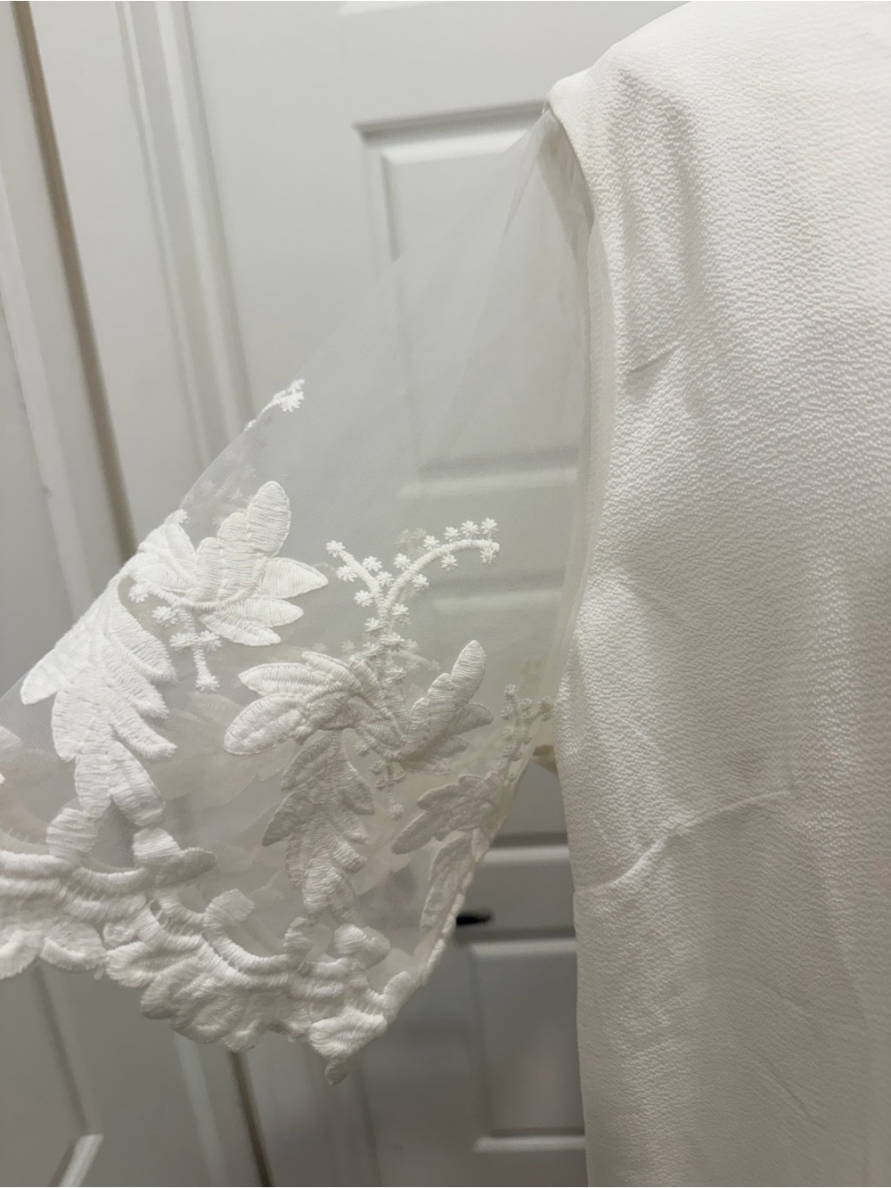 Lulus White Top with Sheer Embroidered Sleeves NWT - Picture 5 of 12